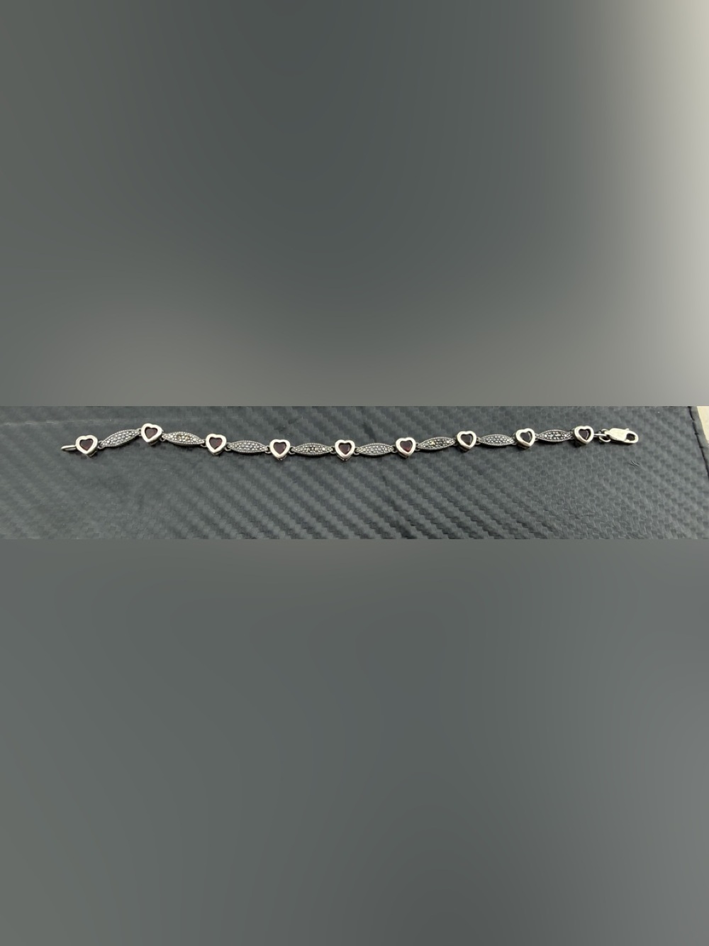 Vintage 925 Marcasite Garnet Heart Bracelet